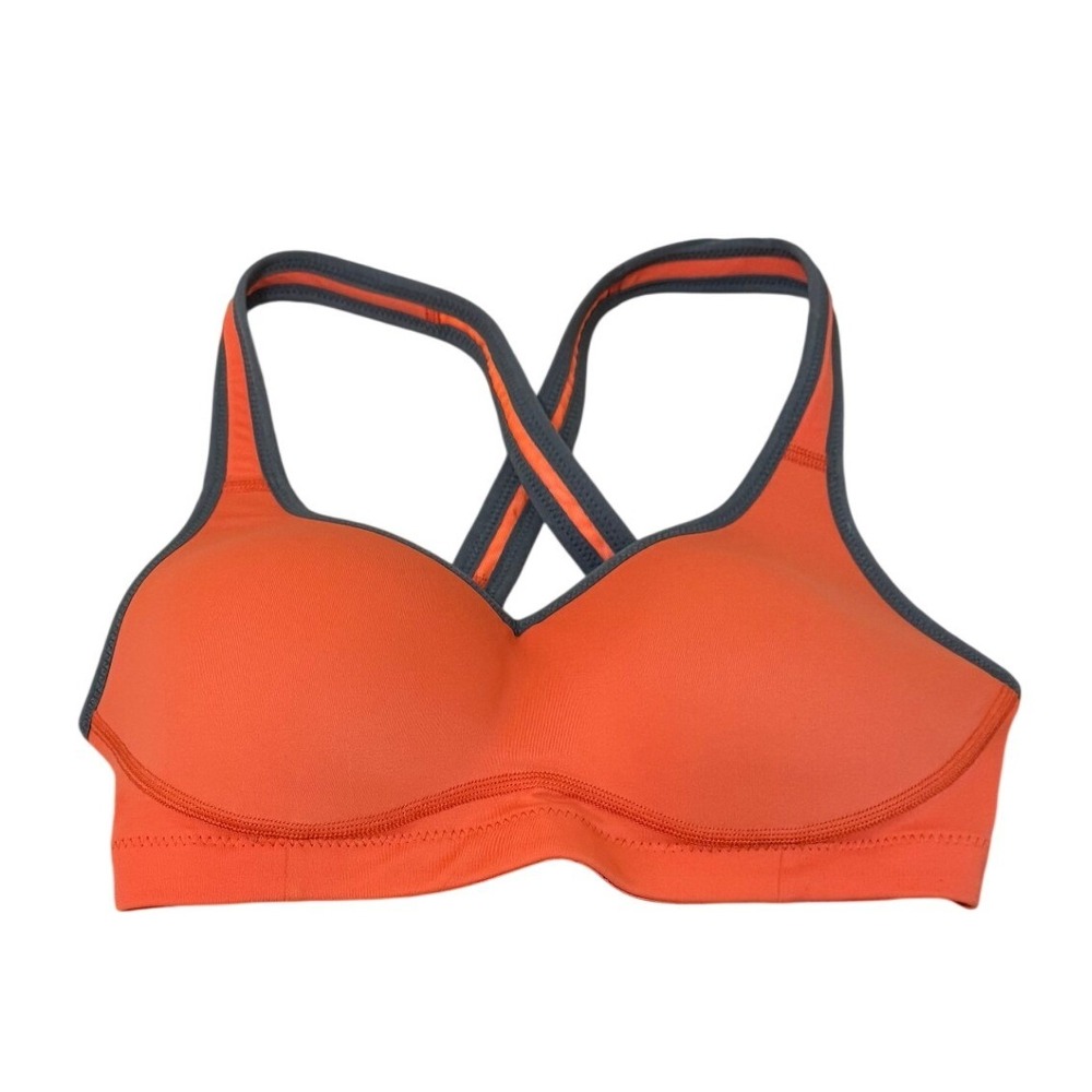 Lucy Women Sports Bra 36D Orange Grey Racerback High Impact Activewear Gym HIIT